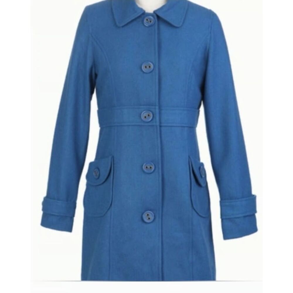 Tulle Vintage Retro Style Turquoise Blue Wool Blend Pea Coat Jacket XS